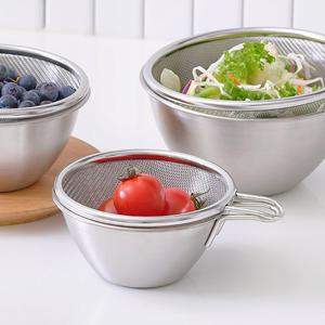 [리본제이]스테인리스 뉴 미니 숏핸들 믹싱볼 채반 세트 11cm / 350ml 과일 야채 바구니 채망 계량컵