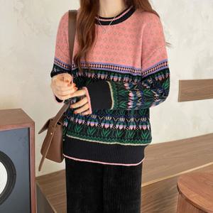 슈팅스타 / 다이아 패턴 배색 레트로 복고 니트