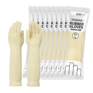 하얀손 국내산 김장용 아이보리 롱 주름 고무장갑 (큰손) 10입 1세트