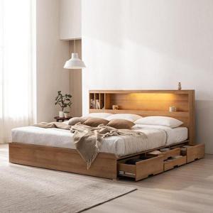 [삼익가구]플로이 책장형 LED 4단 수납 침대(라텍스 유로탑 독립스프링 매트리스-라지킹)