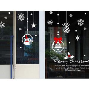 눈사람과실버벨 장식 유리 데코스티커 (WD31B34)