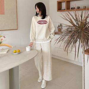 드리다 여자 겨울 레터링 빅사이즈 기모 트레이닝 맨투맨 티셔츠 와이드 팬츠 40-50대 미시 엄마옷 홈웨어