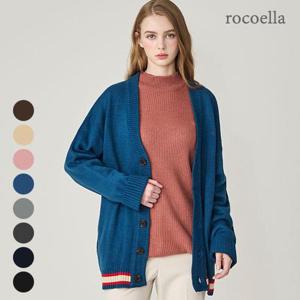 [로코엘라] 디프 오버핏 라인 배색 여성 가디건