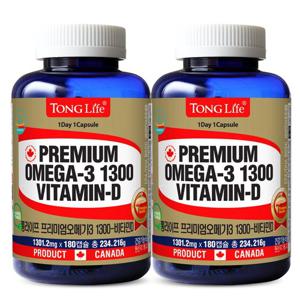 통라이프 캐나다 프리미엄오메가3 1300+비타민D 연어 6개월분-2병