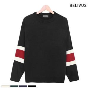 빌리버스 남성니트 BTS055 남자오버핏티 배색니트티 남자니트티