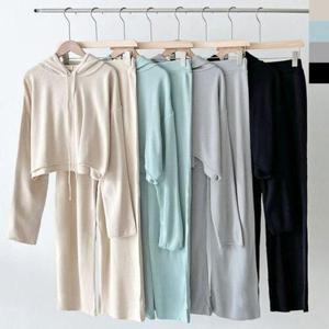 [끌레아]CBB 1003-1004set 여자크롭후드와이드니트바지세트