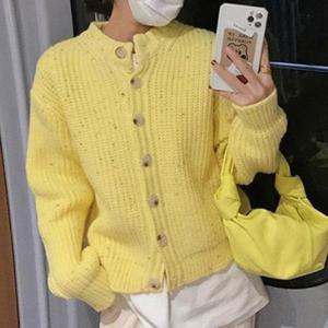[미라클세븐]하늘색 뜨개 보카시 귀여운 연노랑 봄가디건