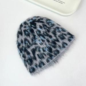 [다잇템]여자 스트릿 배색 레오파드 퍼비니 털 모자