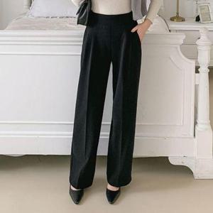 [삐까삐까]겨울 핀턱 롱밴딩 와이드 기모 슬랙스 여성 하이웨스트 스판 세미 정장 바지 오피스룩 하객룩