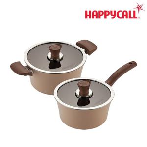 [본사직영] HC해피콜 이든 냄비 IH 2종 세트 (아몬드 베이지) (18편,20양)