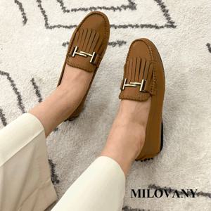 [밀로바니] (230-255) 루틴 소가죽 프린지 H 버클 쿠션 몰드 드라이빙 발편한 로퍼 2cm