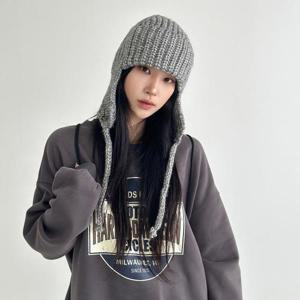 [시크블랙]하바노 베이직 포근 니트 이어 플랩 비니