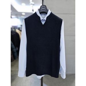 바쏘옴므 세이브존03 바쏘옴므 남자 니트 조끼 네이비 혼방 니트 베스트 WS