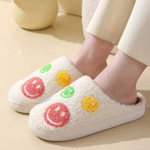 털실내화 슬리퍼 겨울 논슬립 거실 사무실 스마일 뽀글이 보온 실내화 여성