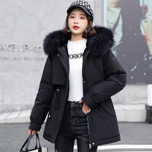 |CCJ6042|퍼후드 겨울사파리 허리끈 여성 하프 야상점퍼