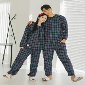 [글램공감]머피체크 겨울 기모잠옷 홈웨어 파자마 커플 투피스