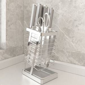 싱크대 칼꽂이 칼집 칼보관함 중식도보관 도마꽂이 거치대 칼걸이 물받이 칼블럭 실버 R206