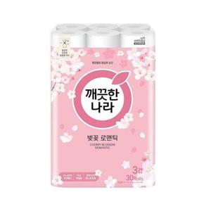 갤러리아_깨끗한나라 벚꽃 로맨틱 3겹 천연펄프 화장지 27m 30롤