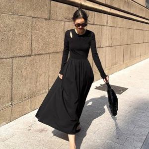 겨울원피스 OPS 홈웨어 슬림라인 어깨 포인트 하체 커버 주름 롱원피스