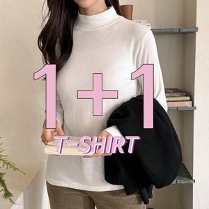 드리다 1+1 여성 겨울 슬림핏 반목 흰 화이트 빅사이즈 스판 면 기모 이너 티셔츠 미시 캐주얼 등원 엄마옷