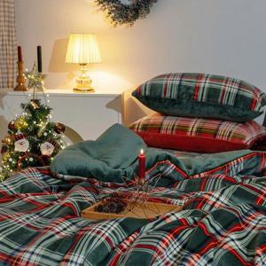 빈티지 체크 따뜻한 양면 극세사 겨울이불 킹사이즈 그린