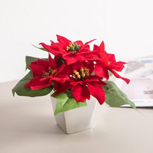 크리스마스 장식 포인세티아 조화 화분 벨벳 메탈 set 17cm 소품 테이블 탁상용 데코 행사 촬영 꾸미기