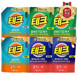 [홈앤쇼핑 단독 역대최저가/2리터 1통당4,984원꼴]테크 액체세제 리필 2L x 6개 (총 12,000ml)(3종 택1)