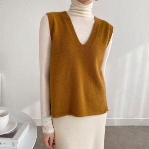 여자 봄 가을 겨울 라쿤 울 무지 브이넥 숏 니트 조끼 베스트