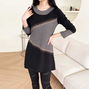 까르죠아 사선 체크 호피 기모 롱 블라우스 빅사이즈 엄마옷 중년 티셔츠 롱티 기모티