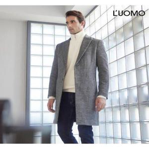 [워모 ]워모 남성 울 캐시미어 블렌딩 패디드 체스터코트 체크