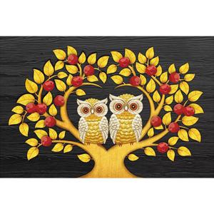 취미만들기 사과돈나무부엉이커플 패브릭형 보석십자수 40x60 수예용품
