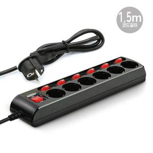 콘센트 멀티탭 6구 1.5M 블랙 이지콕 플러그 개별접지 [WD70F8F]