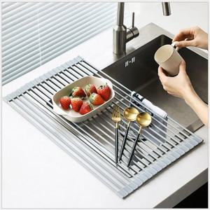 주방필수템 롤식기건조대 싱크대선반 실리콘선반 그레이 52x33cm 원룸꾸미기