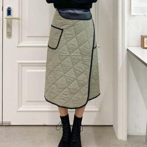 [다잇템]여자 누빔 랩스커트 에이라인 바인딩 패딩 치마