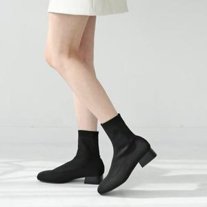 [비비오] 발편한 쿠션 미들힐 여성 빅사이즈 스퀘어 니트 스판 삭스 앵클부츠 ML4051