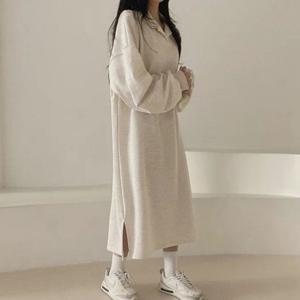 겨울원피스 OPS 홈웨어 2컬러 베이직 카라 롱원피스 여성 겨울 기모