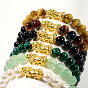 [한국금다이아몬드] 순금 24K 팔찌 천연석 재물 행운 비휴 8mm 6종 택 1