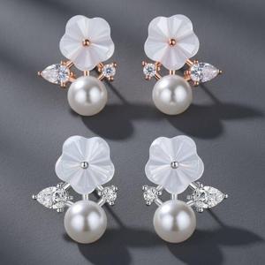 스텔링실버 지르코니아 쉘 로즈골드 이어링 진주 S925 WFKTUP5