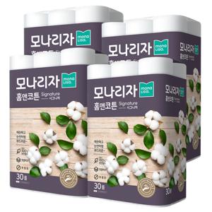 (방송중4만원대) 모나리자 홈앤코튼 화장지30롤(3겹)X4팩 120롤