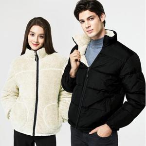 유투 남성 여성 겨울 양면 플리스 양털 패딩 자켓 점퍼 블랙