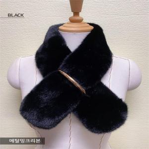 [이쁜] 메탈 리본 인조밍크 머플러 목도리