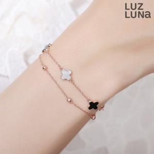 [루즈루나] 트리타 두줄 체인 볼 로즈골드 레이어드 팔찌