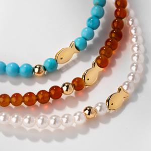 [모아르] 14K 천연석 물고기 볼 팔찌 5종 택1 행운 선물