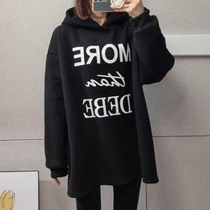 [시크빈]모어레터링기모 후드박스 긴팔롱티셔츠 겨울 여성데일리 빅사이즈 루즈핏 면캐주얼