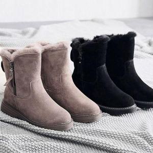 [에이치플러스몰]세미부츠 안감 퍼 방한 플랫 부티힐 겨울 슈즈 여자