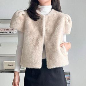 [제이0]에코 밍크 퍼 캡소매 조끼 베스트