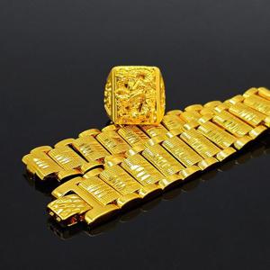 [지와이] 2종세트 팔찌 반지 남자 18k 도금 셋트 맨즈스퀘어 승천 변색없는 싱크로율 도금 볼드 할로우