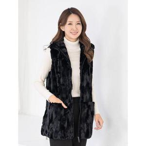 [모슬린]엄마옷 페이크밍크퍼 후드 롱 조끼 MQG125343 마담 미시 중년여성 빅사이즈 할머니옷 50대 60대 ..