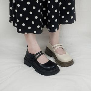 [디아슈즈]키치 둥근코 두줄 벨크로 메리제인 통굽 키높이 로퍼 5cm