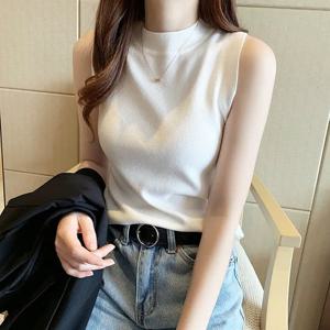 [무드무드] 리보에 반목 민소매 니트